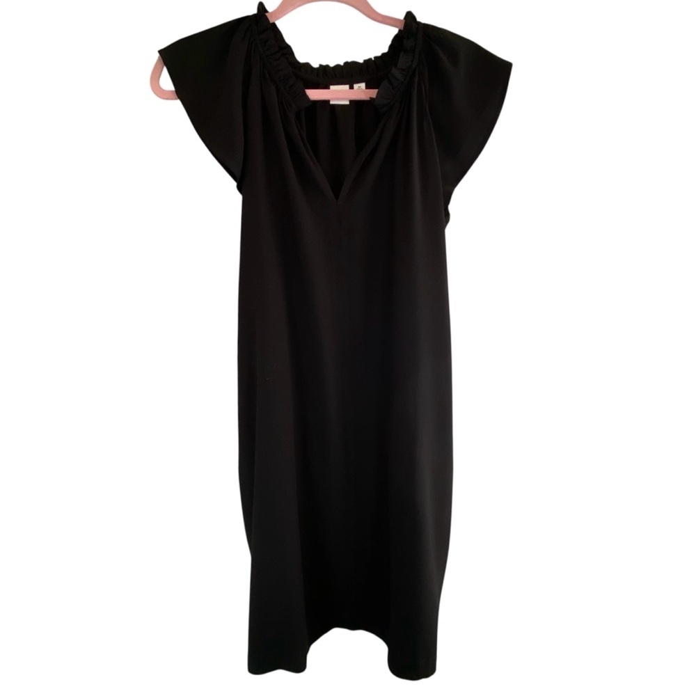 Gap Split Neck Flutter Sleeve Black Minidress Xs - image 3